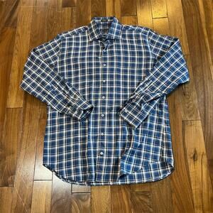Peter Millar Men's Blue Check Long Sleeve Button-Up Shirt Size L
